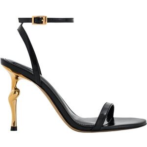 JW PEI Chic Black and Gold Stiletto Sandals NIB